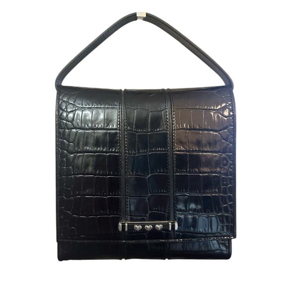 Brighton Black Croc Embossed Leather Crossbody Organizer Bag - Picture 1 of 14